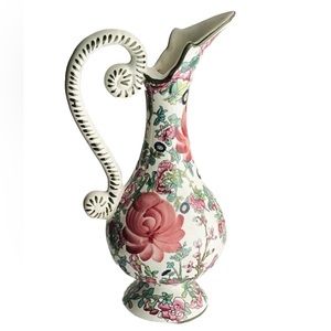 H. BEQUET Quaregnon Ceramic Vase Floral Hand Painted Pitcher 271 Belgium Vintage